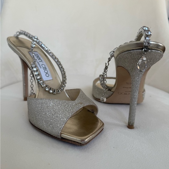 Jimmy Choo Silver Glitter Heels with Crystal Straps - Picture 3 of 4